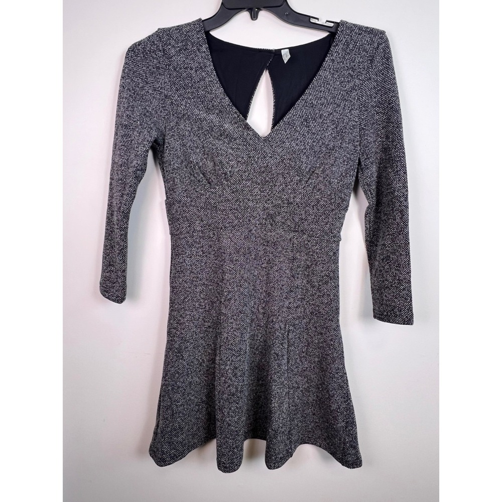 Free People Heartstopper V Neck‎ Keyhole Back Fit Flare Dress Black White Sz  M